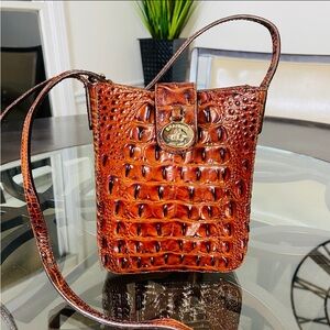 Brahmin Marley Crossbody in Pecan Melbourne Color Crocodile Embossed Leather